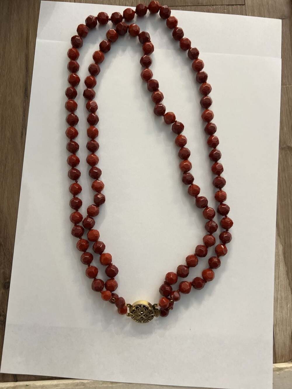 Western Germany Vintage Red Faceted Bead Double Strand Necklace